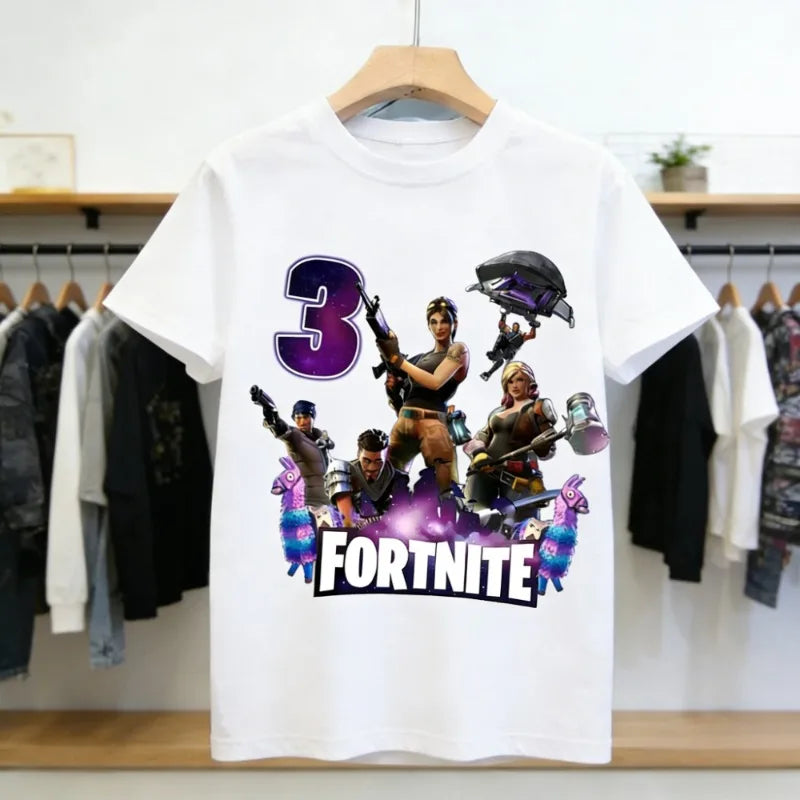 Fortnites Children Birthday Number T Shirt Girls Boys Summer Clothes Baby Cotton Tee Shirts Party Short Sleeve Tops Toddler Gift