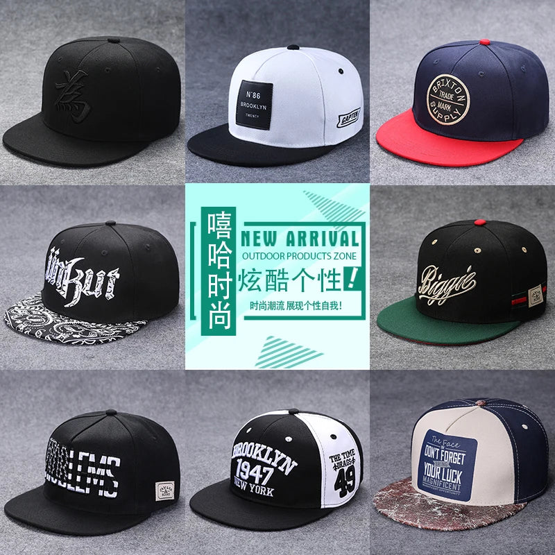 Men's Letter Embroidery Tide All-Match Flat Brim Baseball Cap Ladies Summer Hip-Hop Hat Outdoor Shade Adjustable Peaked Cap