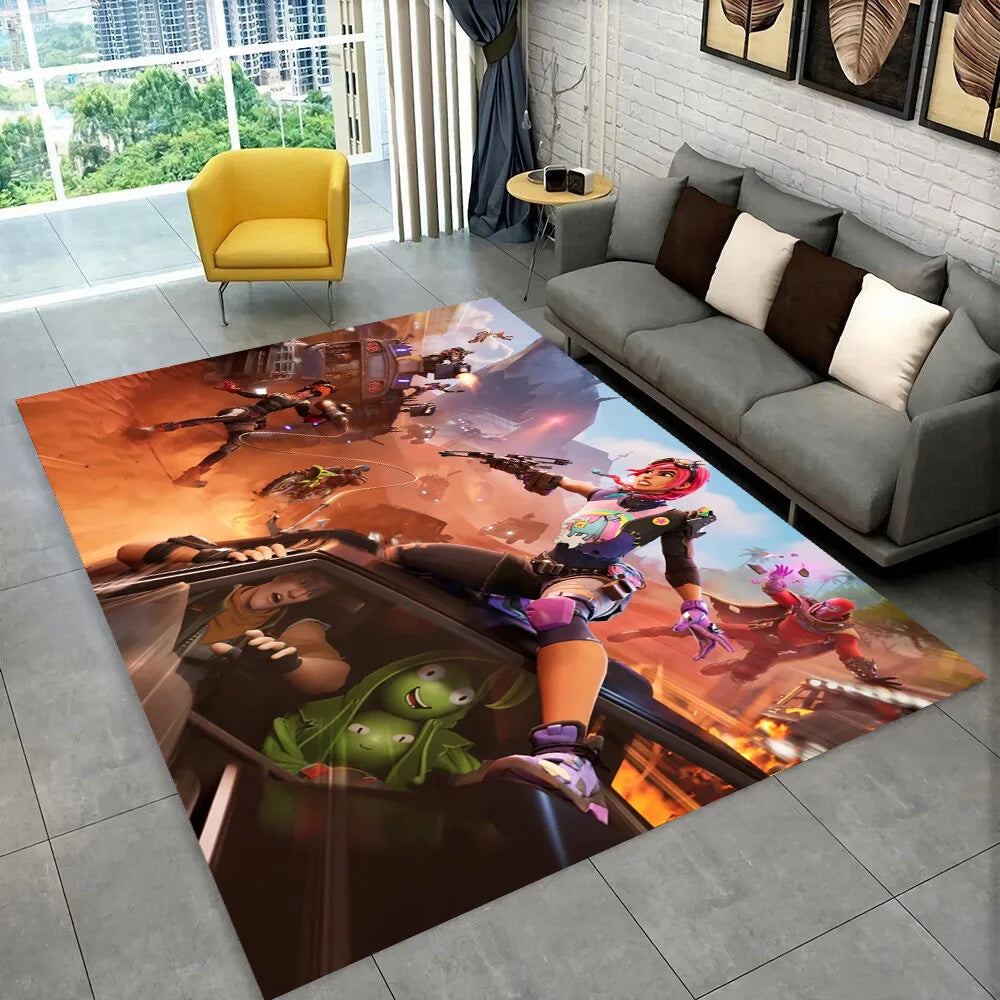 F-Fortnites килим с анимационен гейм дизайн за игрална стая, спалня, дневна, диван и декорация на входа, интериорен килим, неплъзгаща се подова постелка, подарък
