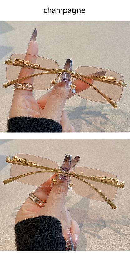 Cycling 12pcs Brand Leopard Rimless Rectangle Sunglasses Fashion Y2K Frameless Sun Glasses Shades for Women Men UV400