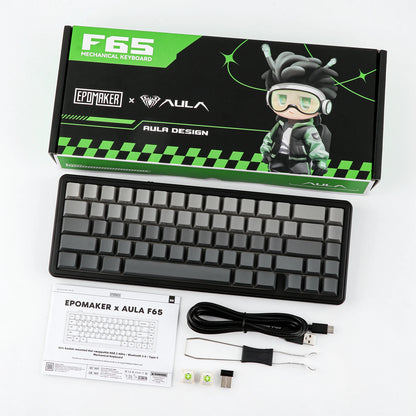 Teclado mecánico EPOMAKER x AULA F65 con distribución 65%, hot-swap, montaje gasket y conexión con cable/Bluetooth/inalámbrica 2.4G para Mac/Win
