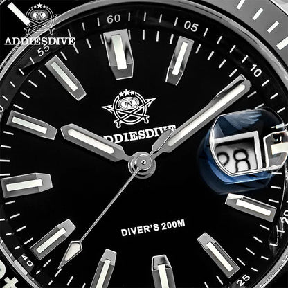ADDIESDIVE New AD2510 Luxury Men's Diving Watch 41mm BGW9 Luminous Enamel Dial Screw-down Crown Durable Stainless Steel Strap
