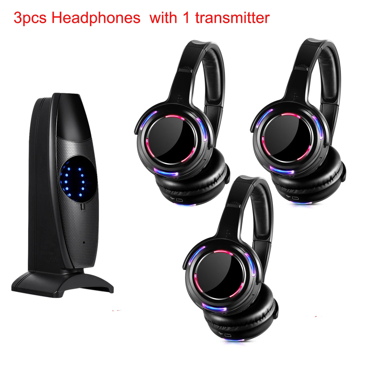 Silent Disco Wireless Headphones with LED Lights, Rechargeable RF Silent Party Headphones for Clubs, Concerts, Meetings & Events