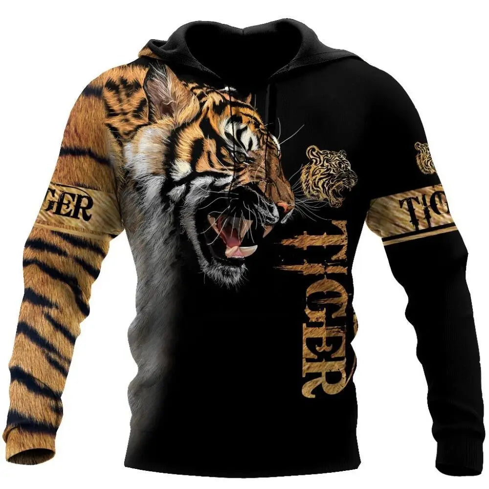 Fashion Herbst Löwe, Wolf Hoodies Weißer Tigerfell-3D-Allover-Print Herren-Sweatshirt Unisex-Pullover Freizeitjacke