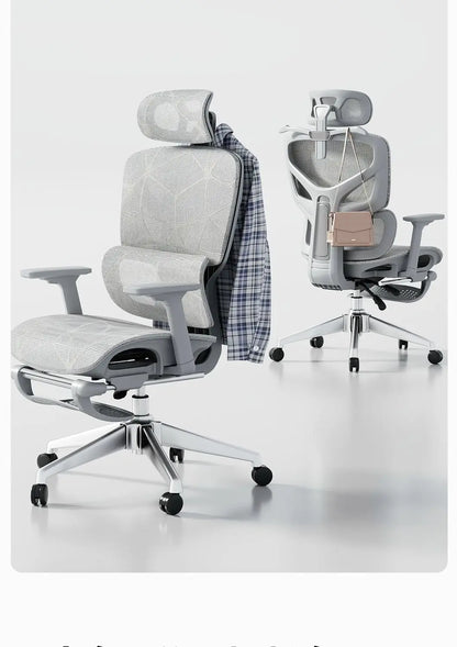Sedia da ufficio ergonomica regolabile in mesh, sedia da scrivania per computer con schienale alto traspirante, supporto lombare 6D e poggiapiedi retrattile