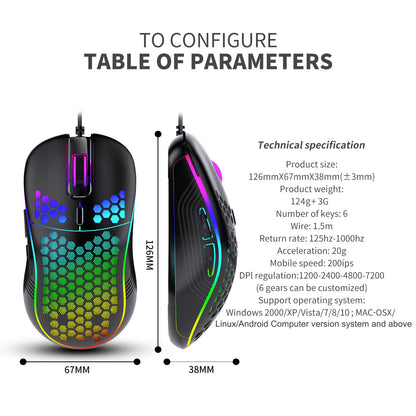 USB Wired Gaming Office Mouse Mechanical Mouse USB Illuminated Mouse 7200DPI Adjustable Optical Gaming Mouse for Desktop Laptop