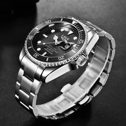 Reloj para hombre LIGE: cronógrafo de cuarzo, resistente al agua, estilo informal y profesional, accesorio de moda de lujo de una gran marca.