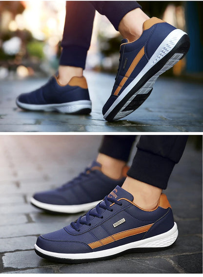 Sapatos para Homem YRZL Primavera Outono Impermeáveis, Ténis de Caminhada em Pele para Lazer e Desporto Masculino, Calçado Antiderrapante para Homem