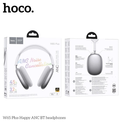 Casque Bluetooth HOCO W65 Plus ANC à réduction de bruit, circum-auriculaire, sans fil, grand écouteur, son Hi-Fi, casque sport avec bouton