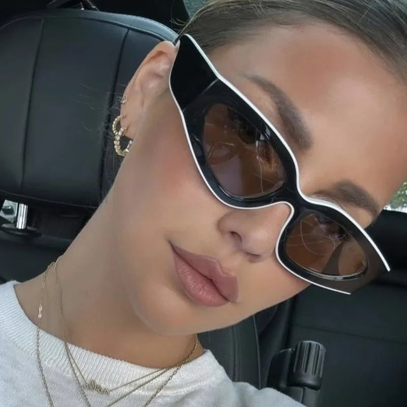 Black White Cat Eye Sunglasses for Women Trendy Vintage Thick Frame Sun Glasses 2025 Classic Shades ladies Goggle