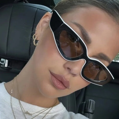 Black White Cat Eye Sunglasses for Women Trendy Vintage Thick Frame Sun Glasses 2025 Classic Shades ladies Goggle
