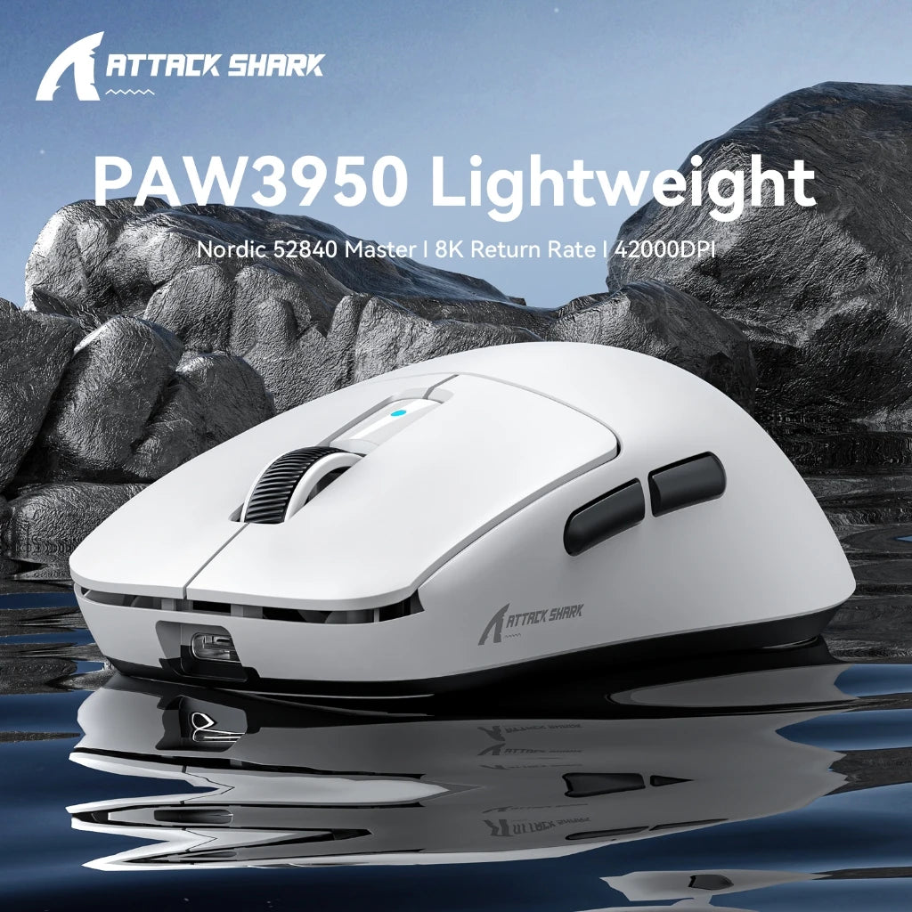 Ratón gaming Attack Shark R6 ultraligero de 38g, PAW3950, tasa de sondeo 8K, inalámbrico, Nordic 52840, 24000DPI, triple modo