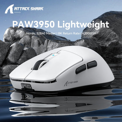 Ratón gaming Attack Shark R6 ultraligero de 38g, PAW3950, tasa de sondeo 8K, inalámbrico, Nordic 52840, 24000DPI, triple modo