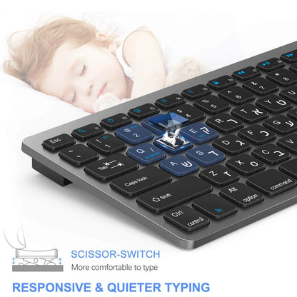 Teclado inalámbrico con distribución hebreo-inglés, Bluetooth y 2.4G de doble modo, delgado, compacto y ergonómico para Windows, iOS y Android