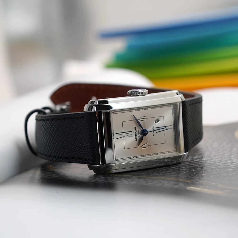 New MERKUR NH05 Rectangle Retro Casual Watch for Men Business Series Automatic Chorded Watch Sapphire White Watch