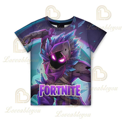 Nova T-shirt de Verão Fortnite para Rapazes, T-shirt Cartoon Gira, Manga Curta, para Homem, Mulher e Criança, T-shirts para Adolescentes, Tops Streetwear