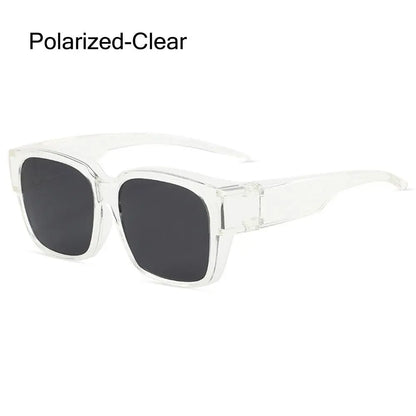 Polarized Fit Over Glasses Sunglasses for Women Men, Trendy Square Wrap Around Shades for Driving Riding, UV Protection