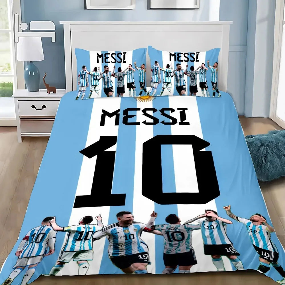 Set de ropa de cama Football Star M-messis con funda nórdica y funda de almohada para adulto, niño y niña, decoración de dormitorio infantil, tamaño individual, doble y grande