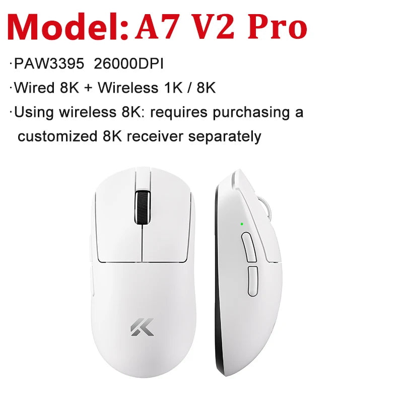Rato Gaming Sem Fios MCHOSE A7 V2 Ultra / Pro Leve Dual 8000Hz PAW3950 TI 42000DPI para PC e Jogadores de E-sports