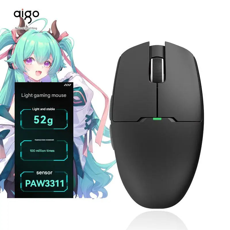 Mouse wireless Bluetooth Aigo GM80 PLUS PRO PAW3311/PAW3395 leggero 1000HZ cablato a tre modalità per gaming ed e-sport, regalo