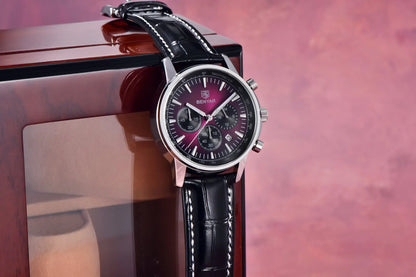 Benyar Luxus-Herrenuhr – Chronograph mit Datumsanzeige, Lederarmband, wasserdicht, leuchtend, sportlicher und militärischer Stil, Quarzuhr