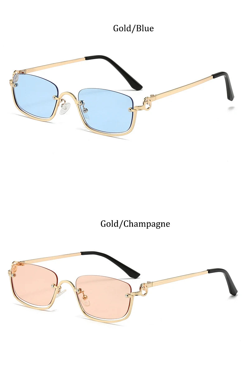 New retro metal small half frame sunglasses fashionable small square frame popular sunglasses brand designer sunglasses UV400