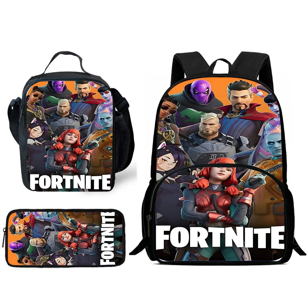Hot Game Design Child Backpacks F-FortniteS Lunch Bag Pencil Case, Pupil Large Capacity School Bags for Boys and Girls, Best Gift