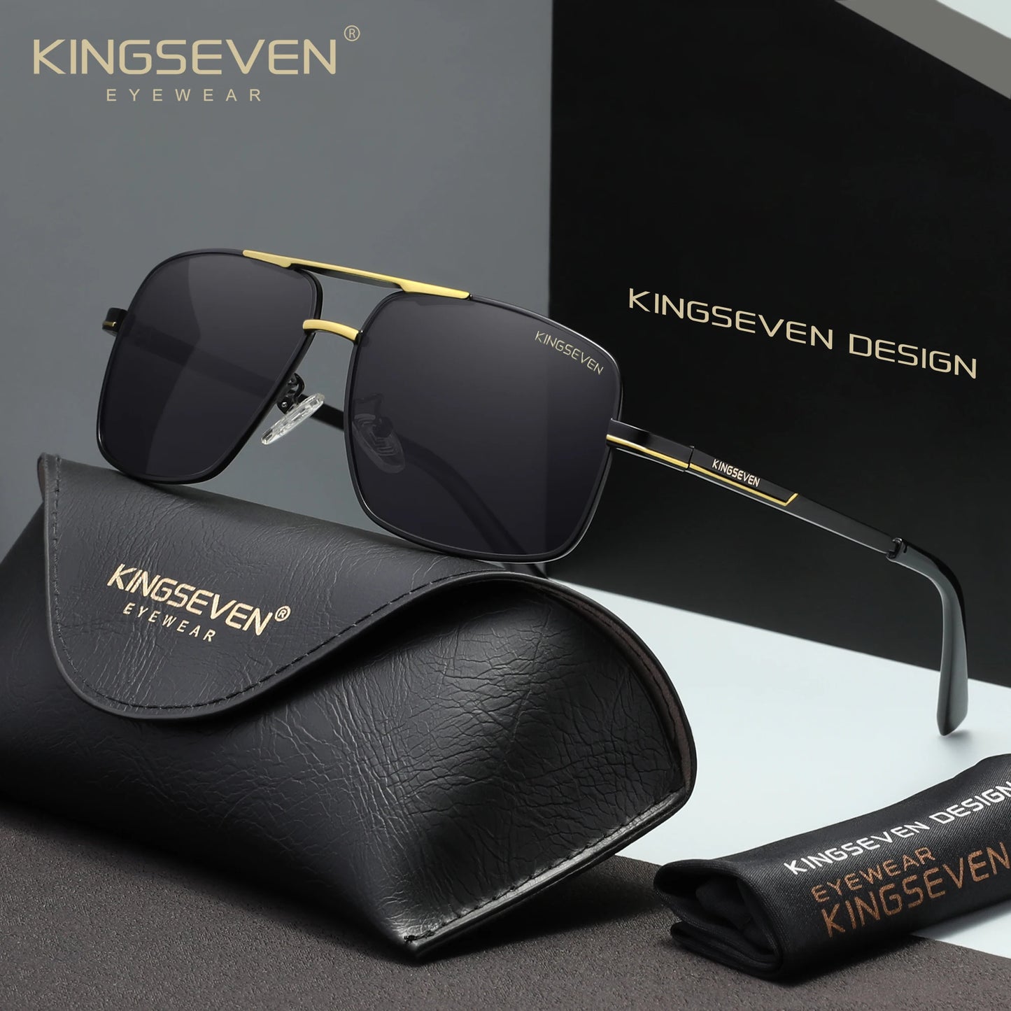 KINGSEVEN Causal Polarized Sunglasses Men Outdoor Driving Fashion Glasses UV400 Rectangle Driving Male Fishing Eyewear