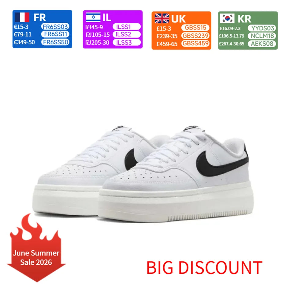 Ténis de basquetebol de cano baixo Nike Court Vision Alta para mulher, macios e confortáveis, resistentes, branco/preto DZ5394-107