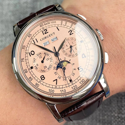 Automatikuhr für Herren, Multifunktionsanzeige für Datum, Tag, Monat und Jahr, 316L mechanische Herrenuhr, poliertes Gehäuse, Tag-/Nachtanzeige, 42mm