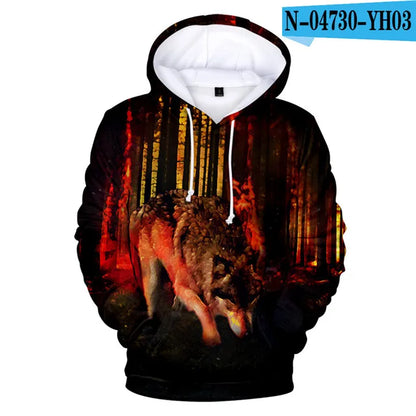 Sweatshirt com Capuz Cool Space Galaxy Wolf para Homem — Lobo Brilhante, Estilo Fashion, Pullover de Primavera e Outono