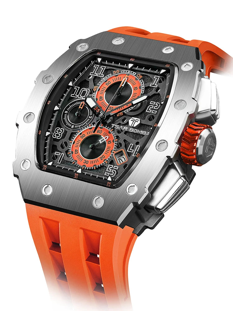 TSAR BOMBA New TB8204 Watch for Men, Japan Quartz Chronograph, 50M Waterproof Wristwatch, Fashion Sport Clock, Luxury Gift