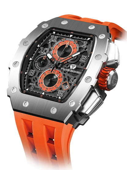 TSAR BOMBA New TB8204 Watch for Men, Japan Quartz Chronograph, 50M Waterproof Wristwatch, Fashion Sport Clock, Luxury Gift