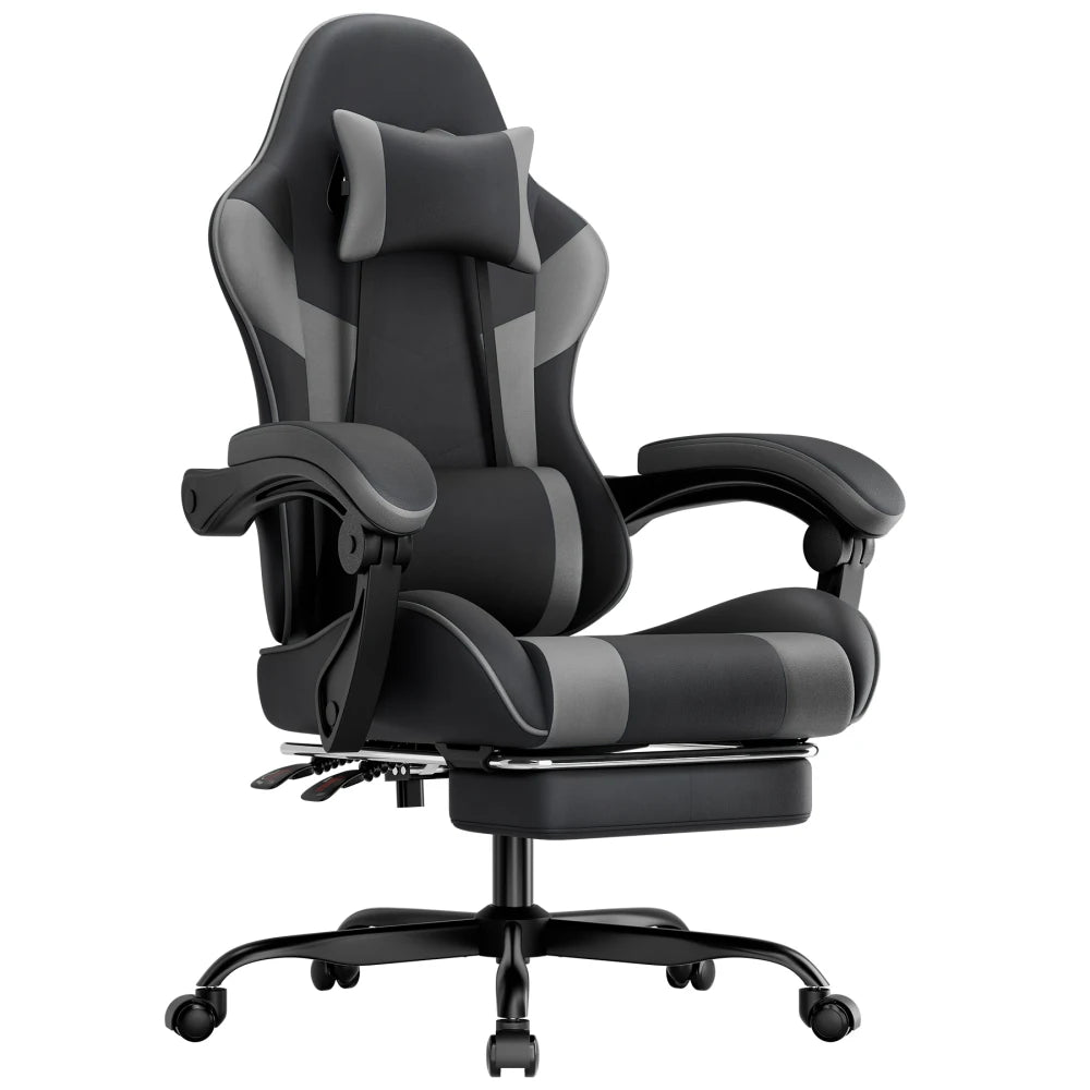 Ergonomic Gaming Chair with Lumbar Support, Breathable PU Leather Gaming Chair, Reclining Computer Gaming Chair with Footrest & Adjustable Height