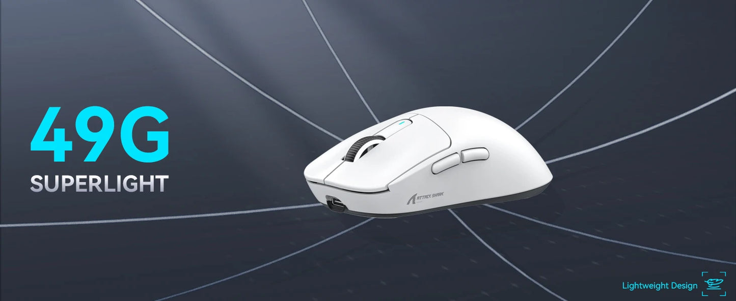 Ratón gaming inalámbrico ATTACK SHARK X3, ratón ergonómico para PC de 49g, tres modos, sensor óptico PAW3395 de 26K DPI, botones programables