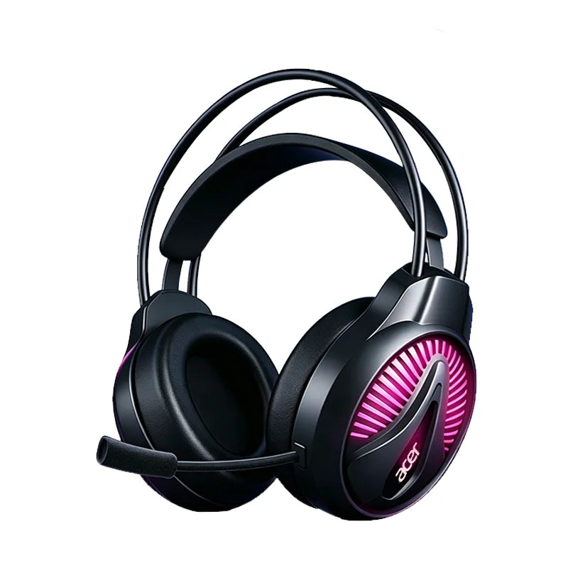 Casque de jeu Acer OHW201 avec éclairage RGB, filaire USB, circum-auriculaire, léger, son clair, microphone performant, confortable pour le jeu