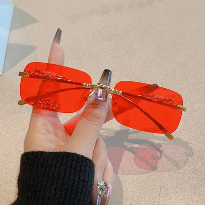 Cycling 12pcs Brand Leopard Rimless Rectangle Sunglasses Fashion Y2K Frameless Sun Glasses Shades for Women Men UV400