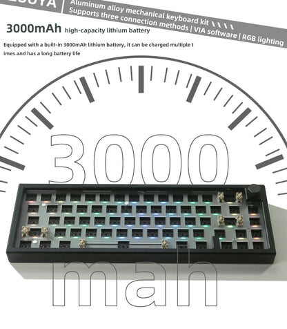 ZUOYA LMK66 3 Mode Mechanical Keyboard Kit Aluminum Wireless Gaming Keyboard 60% Bluetooth 2.4G RGB Hotswap Gasket Structure