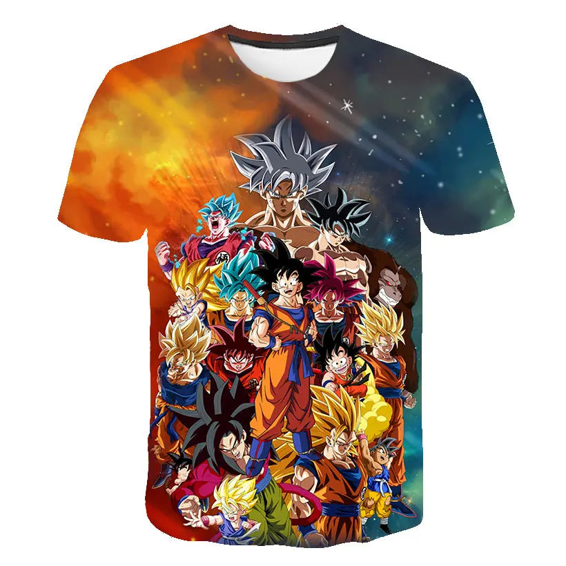 T-shirt Dragon Ball para Criança, Top Tee Anime Figures Son Goku Super Saiyan, T-shirt para Rapaz, Roupa Infantil de Verão de Manga Curta