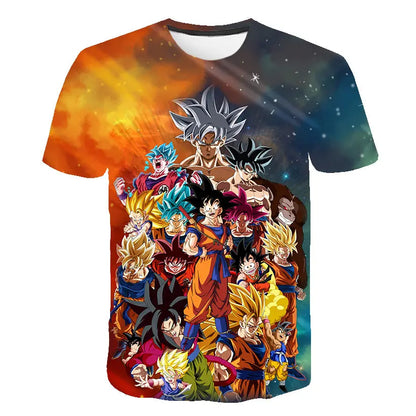 T-shirt Dragon Ball para Criança, Top Tee Anime Figures Son Goku Super Saiyan, T-shirt para Rapaz, Roupa Infantil de Verão de Manga Curta