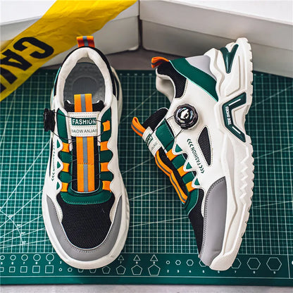 Koreanische Herren-Sportschuhe mit drehbarer Schnalle, modische Freizeitschuhe für alle Jahreszeiten, weiche rutschfeste Sohle, Outdoor-Laufschuhe, Studenten-Sneaker