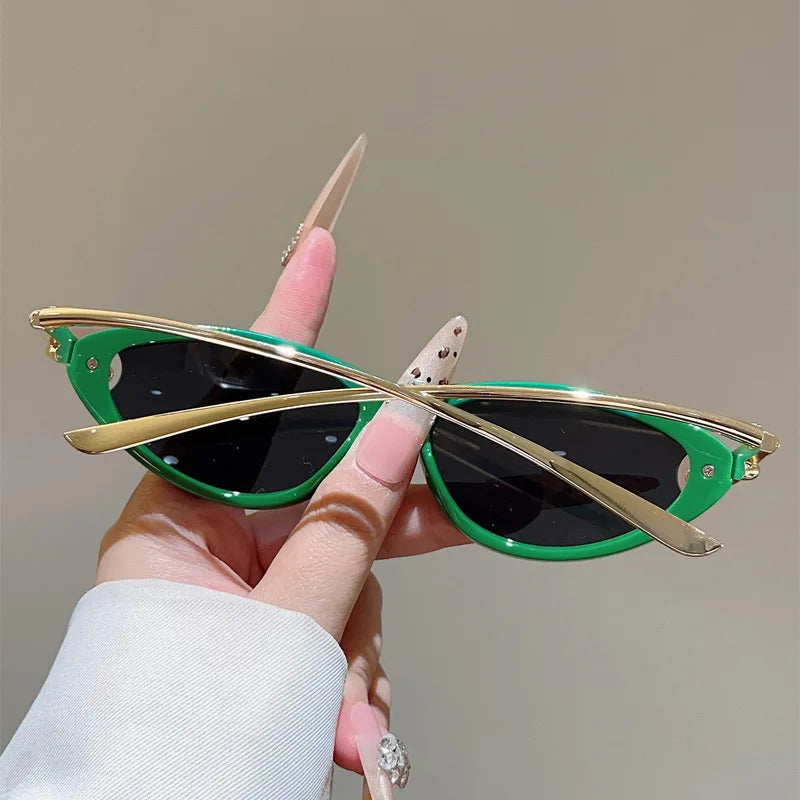 vintage small cat eye sunglasses for women new fashion beige gradient alloy sun glasses ladies elegant driving shades uv400