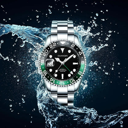 GUANQIN GMT Reloj para hombre 2025 nuevo reloj automático para hombre NH34 reloj mecánico de pulsera con cristal de zafiro y acero inoxidable para mano izquierda