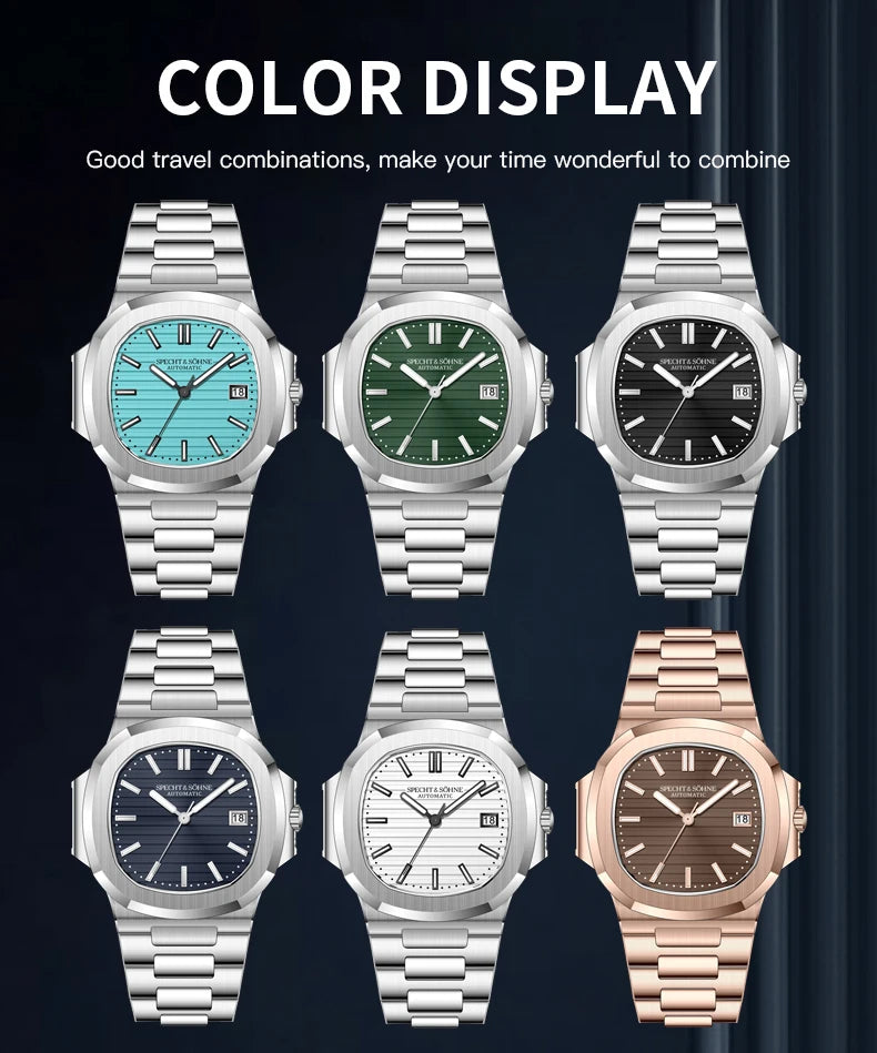 Relógio Masculino Specht&Sohne 2025 New Classic de Luxo Automático em Aço Inoxidável com Safira 8215, Relógio de Pulso Mecânico