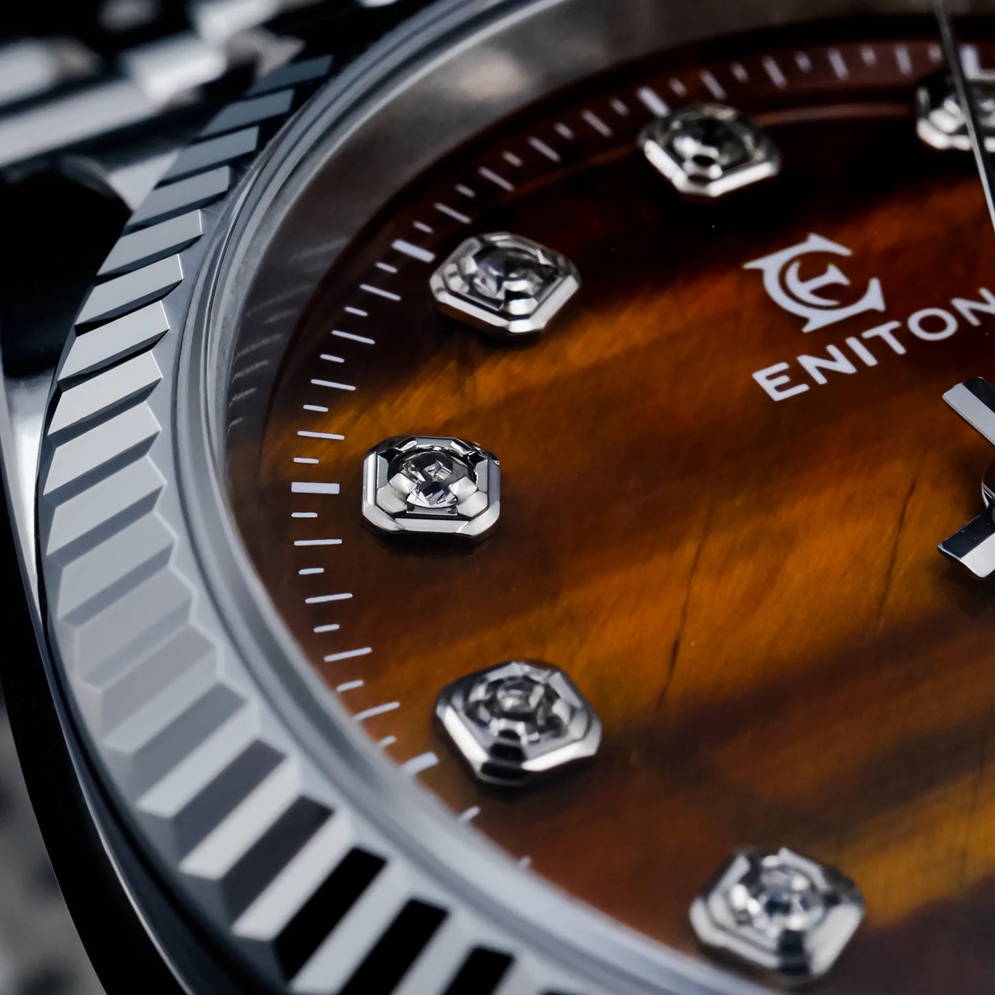 Eniton 36mm Men's Mechanical Watch Stainless Steel Peacock Stone Tiger Eye Dial NH35 Movement