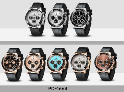 Novo Original PAGANI DESIGN PD-1664 Relógio de Pulso de Luxo para Homem, Movimento de Quartzo Japonês VK63, Safira, Cronógrafo Resistente à Água, Dourado