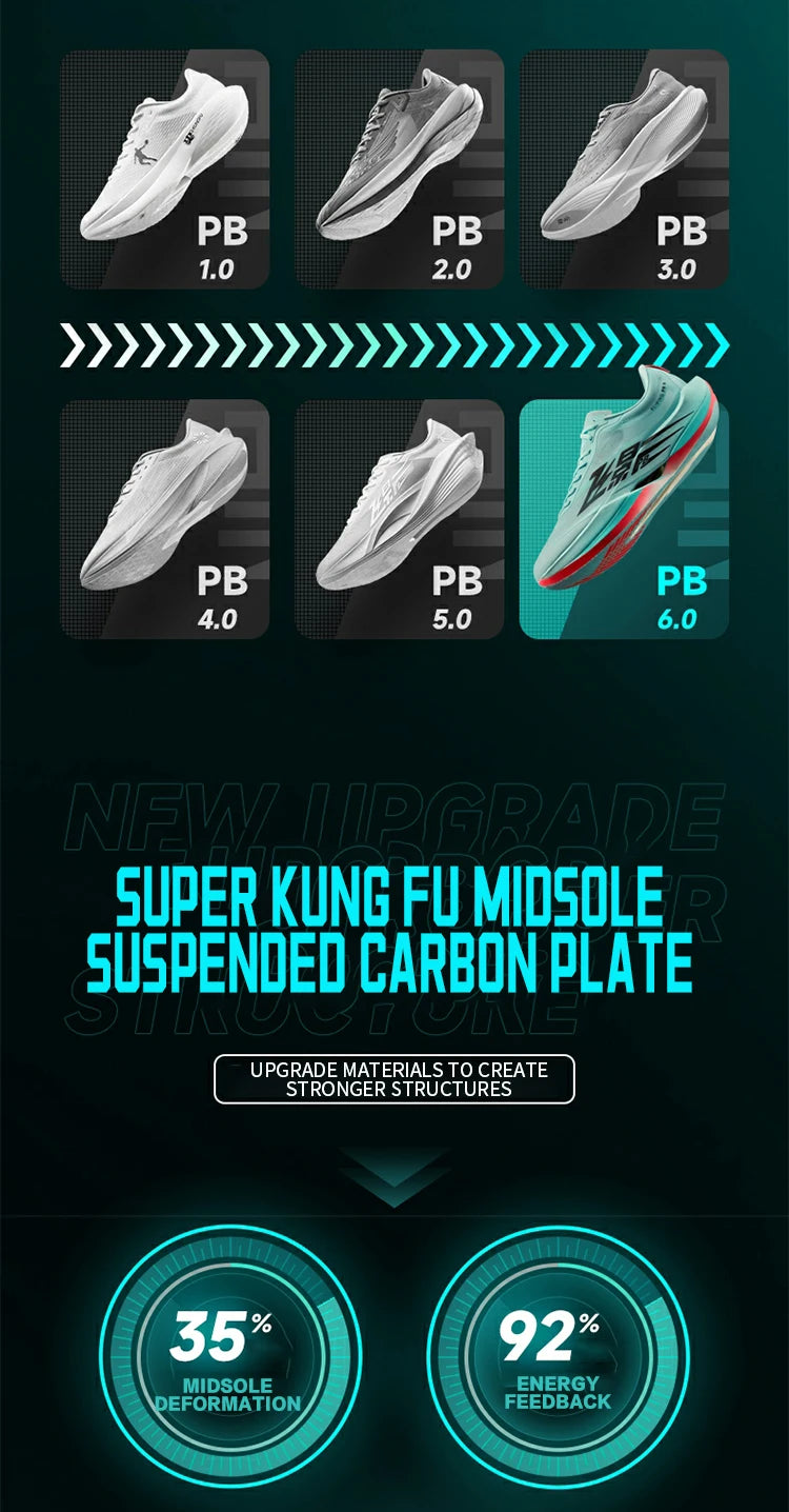 QIAODAN Feiying PB6.0 Homem 2026 Sapatilhas Desportivas de Competição para Maratona Novas com Placa de Carbono Suspensa Integral QDB023261299