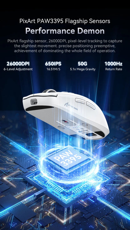 ATTACK SHARK X6 Tri-Mode Gaming Mouse with Magnetic Charging Dock, 26K DPI PixArt PAW3395 Sensor, 49g Ultralight Wireless Gaming Mouse for PC, Mac & Xbox