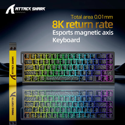 Teclado com interruptores magnéticos ATTACK SHARK X68HE com fios e FREEWOLF F68 com fios F68Pro sem fios para gaming profissional 8K Hz 0.01mm Rapid Trigger