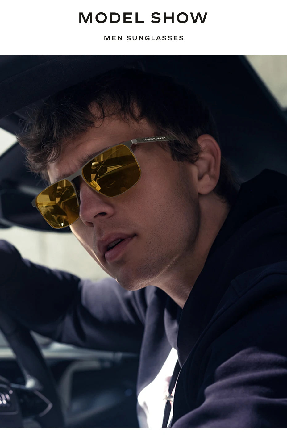 CAPONI Top Quality Night Vision Sunglasses For Men Women Carbon Fiber Frame Square Glasses UV400 lenses Goggles BSYS28964